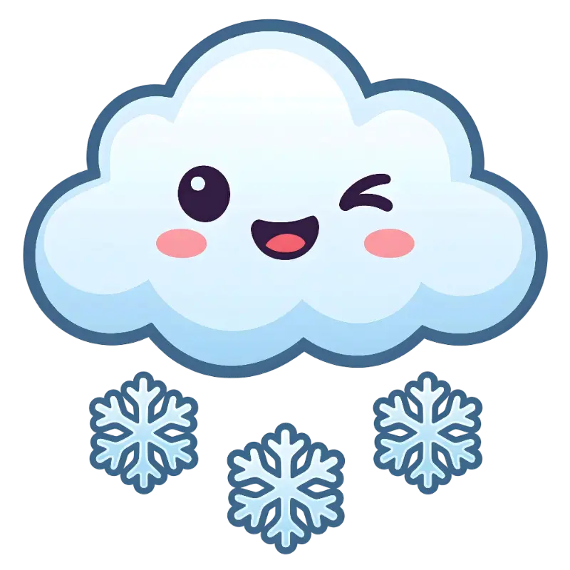 Kawaii Winking Cloud Character with Rosy Cheeks and Snowflakes