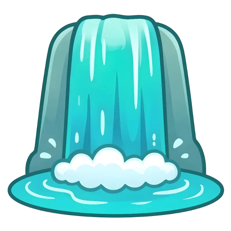 Playful Cartoon Waterfall Illustration with Rounded Rocks and Cloud Foam