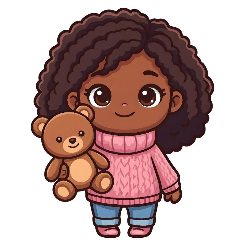 Adorable Girl in Pink Sweater with Teddy Bear Illustration