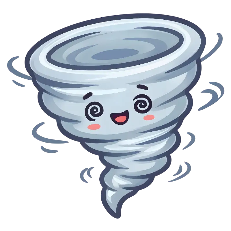 Cute Kawaii Tornado Character with Spiral Eyes and Cheeks