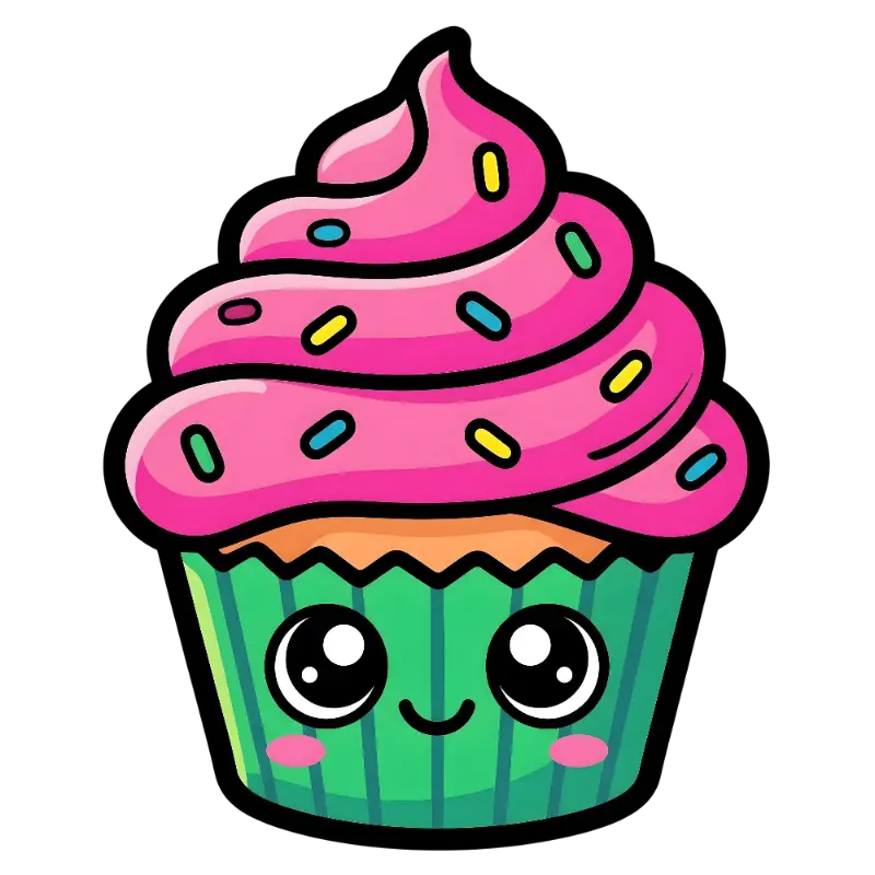 Kawaii Cupcake Character with Pink Frosting
