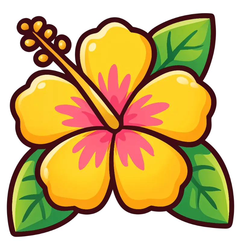 Playful Tropical Hibiscus Illustration with Bold Outlines