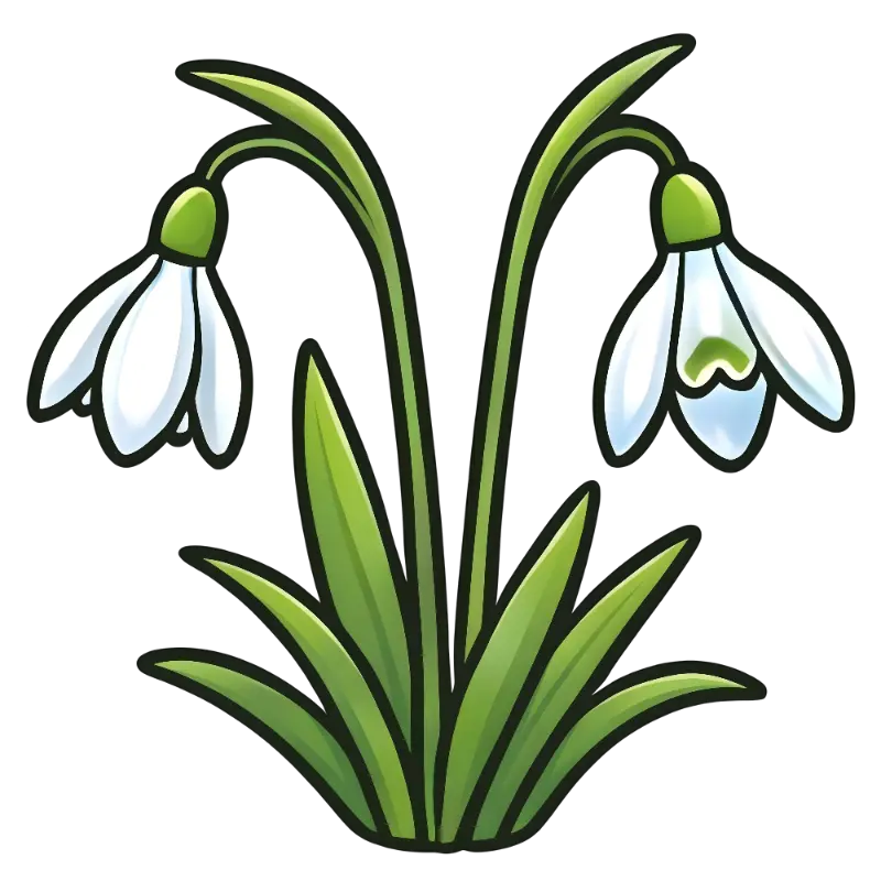Cartoon Snowdrop Duo Illustration with Thick Black Outlines
