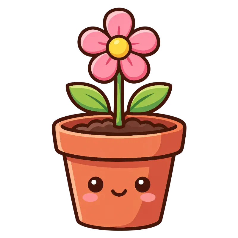 Kawaii Pink Flower with Smiling Pot Character and Blush Cheeks