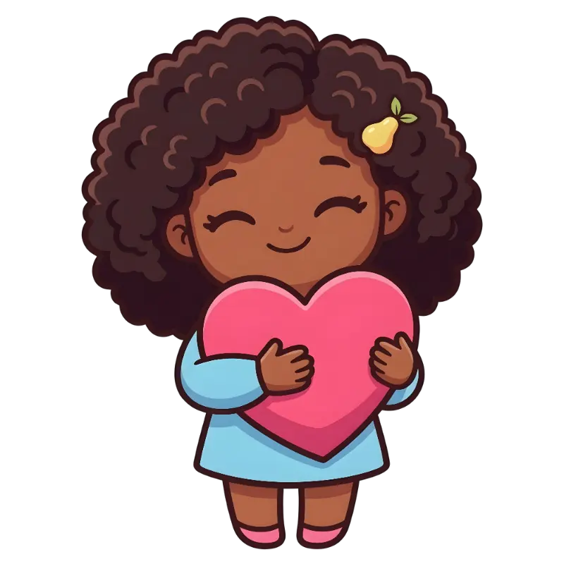 Adorable Cartoon Cute Girl with Pear Clip and Heart
