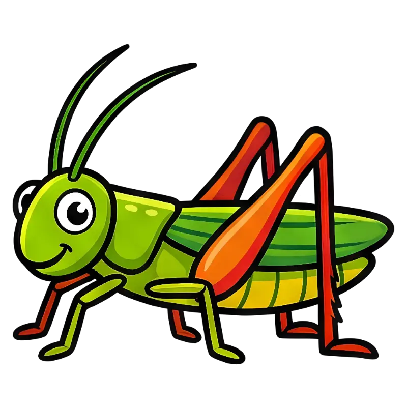 Cute Green Grasshopper Character with Large Cartoon Eyes
