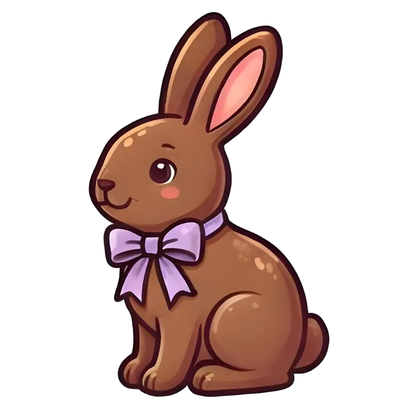 Cute Cartoon Brown Bunny with Pink Cheeks and Purple Bow