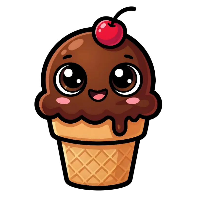 Kawaii Sweet Chocolate Ice Cream Cone with Glossy Eyes