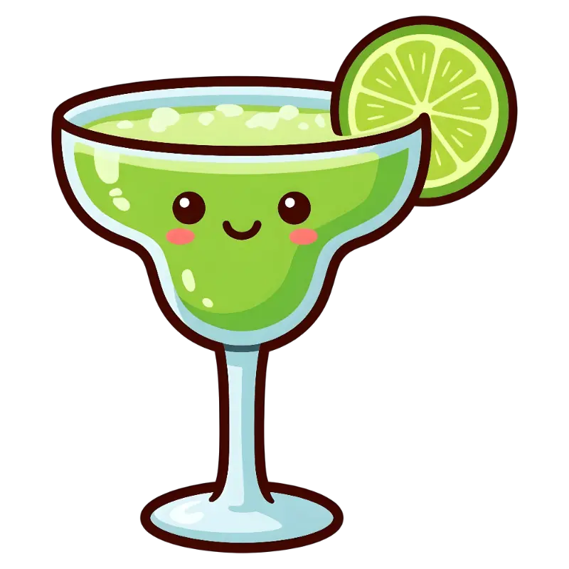 Kawaii Style Margarita Glass with Cute Smiling Face and Blush