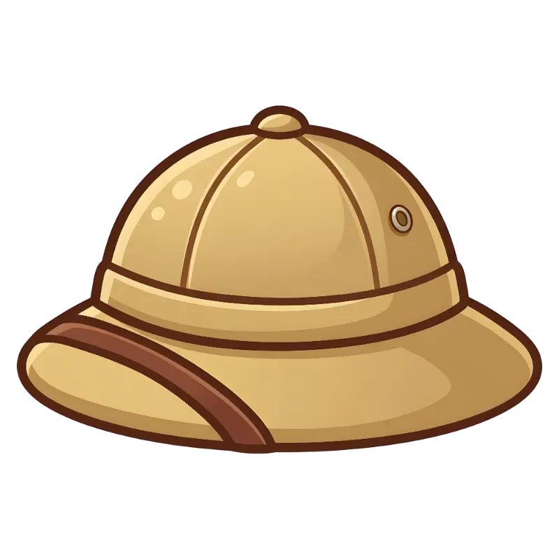 Playful Cartoon Pith Helmet with Wide Brim and Thick Outlines
