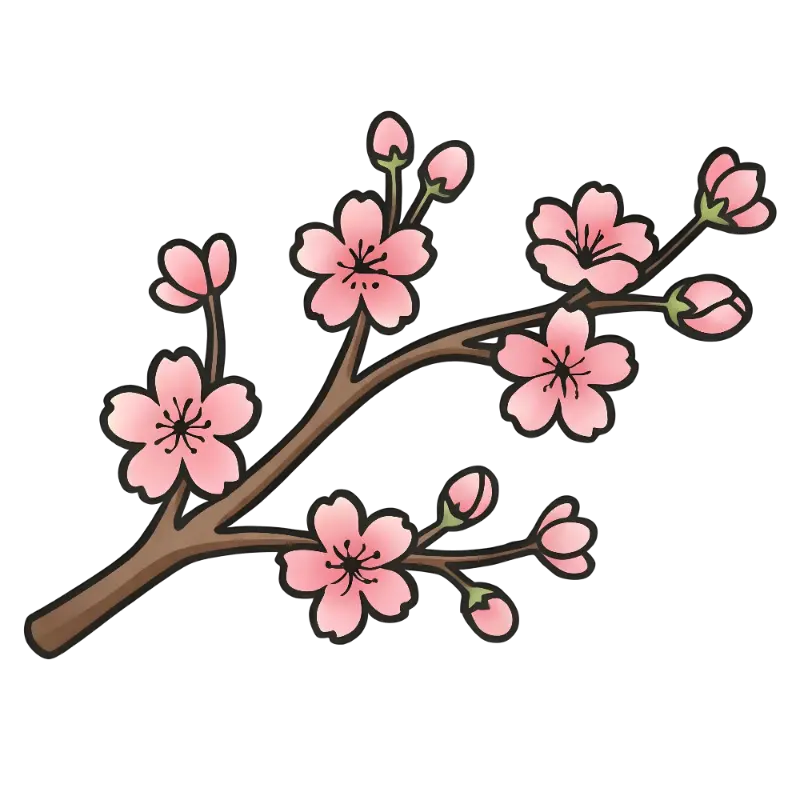 Cherry Blossom Branch Line Art with Soft Pink Shading
