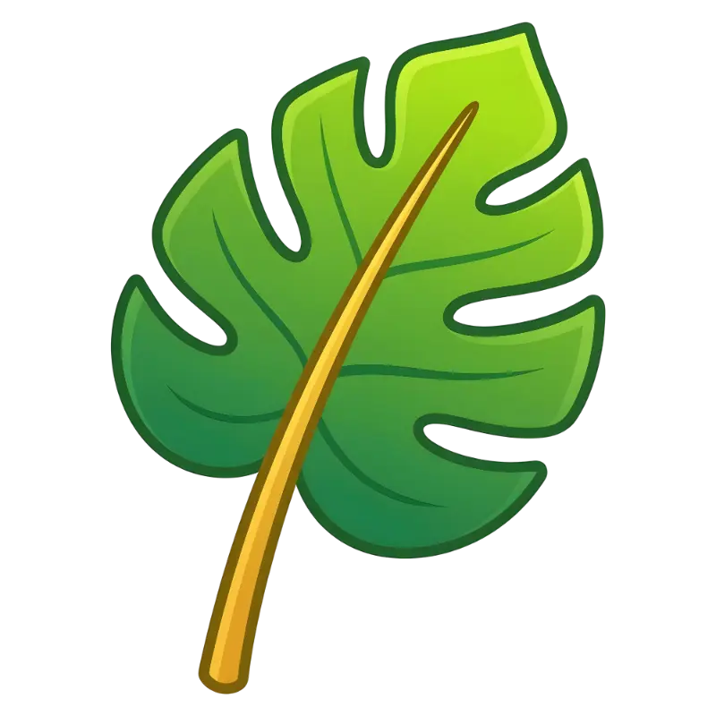 Cartoon Monstera Leaf with Lush Gradient Shading and Dark Outline