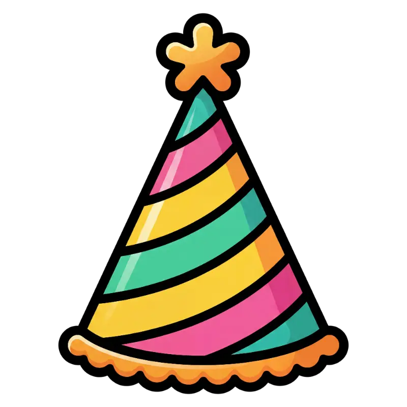 Cheerful Graphic Party Hat with Pink Yellow Teal Orange Stripes