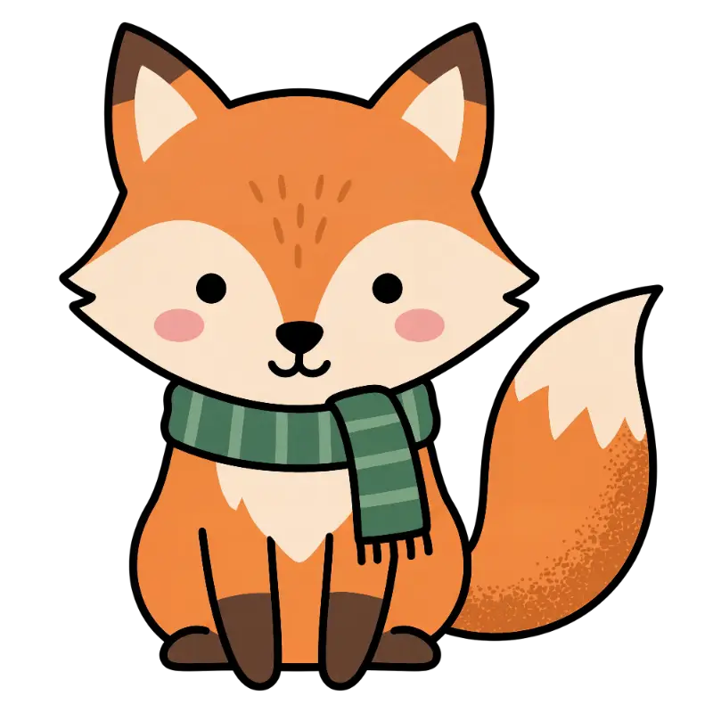 Cute Flat Design Fox with Striped Scarf and Blush Cheeks