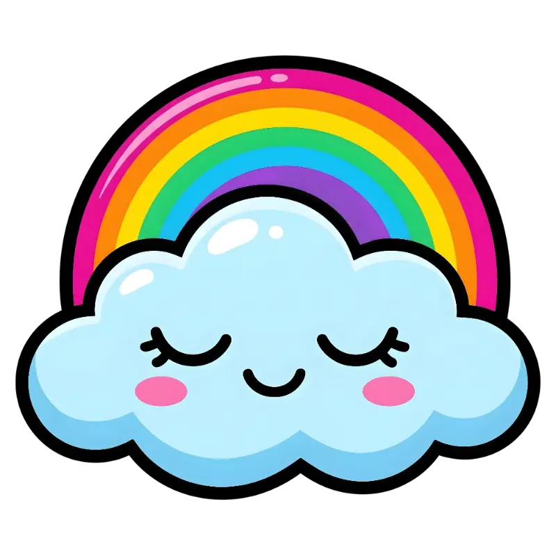 Cute Fluffy Cloud with Pink Blush and Rainbow