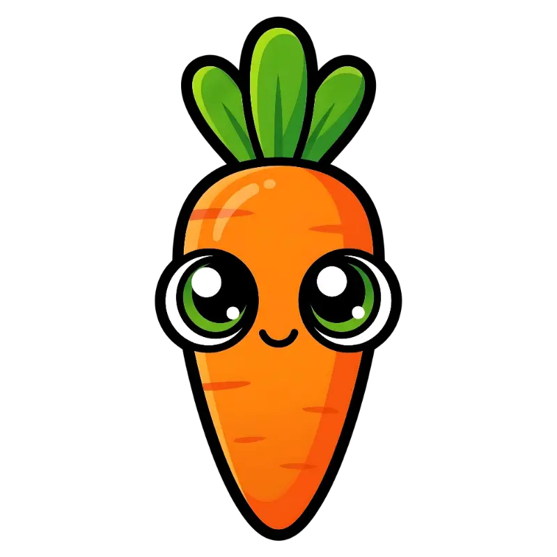 Cute Kawaii Carrot Character with Big Glistening Eyes and Smile