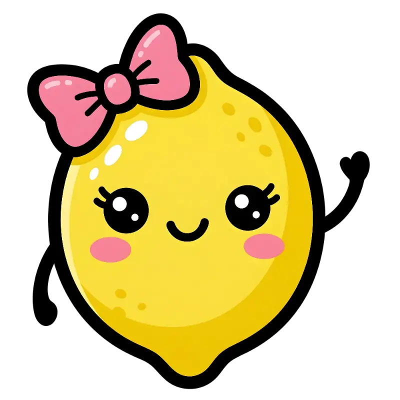 Kawaii Lemon Character with Pink Bow and Large Eyes
