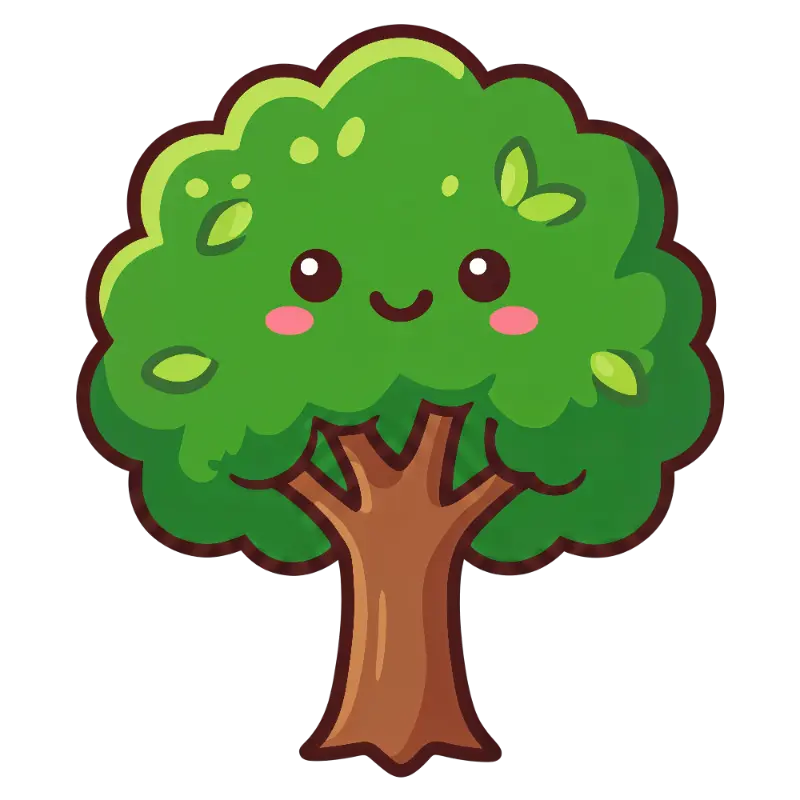 Cute Cartoon Smiling Tree Character with Rosy Cheeks