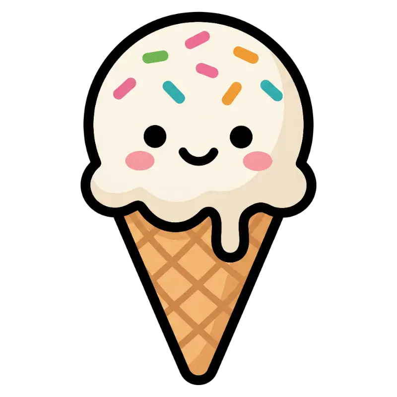 Cute Melting Ice Cream Character with Happy Face and Sprinkles
