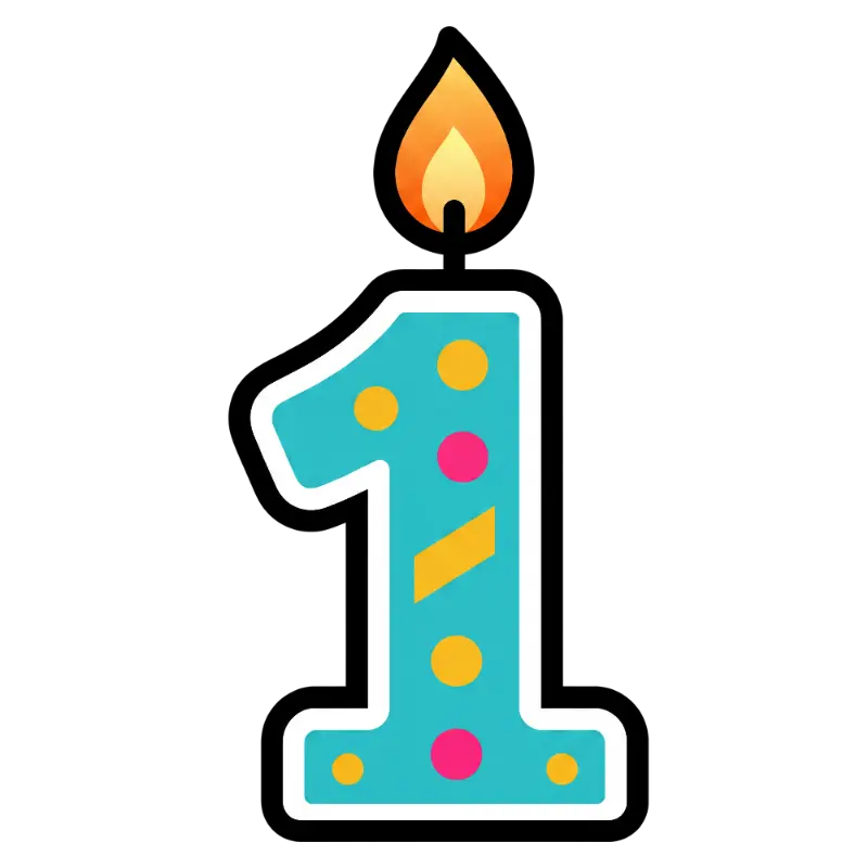 Cute Cartoon Teal Polka Dot Striped Number One Candle