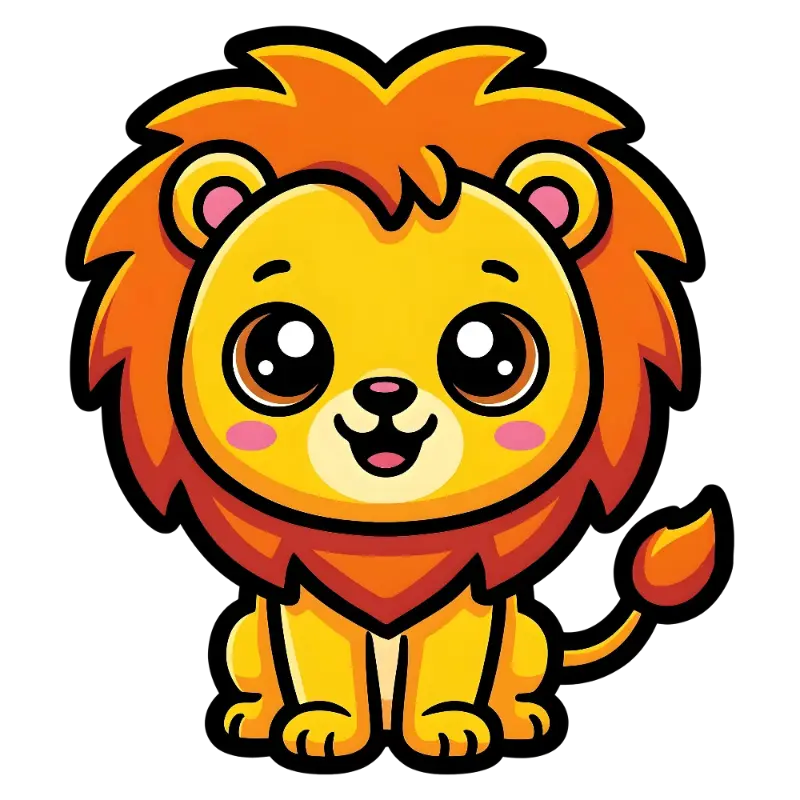 Kawaii Cute Lion with Big Shiny Eyes and Rosy Cheeks