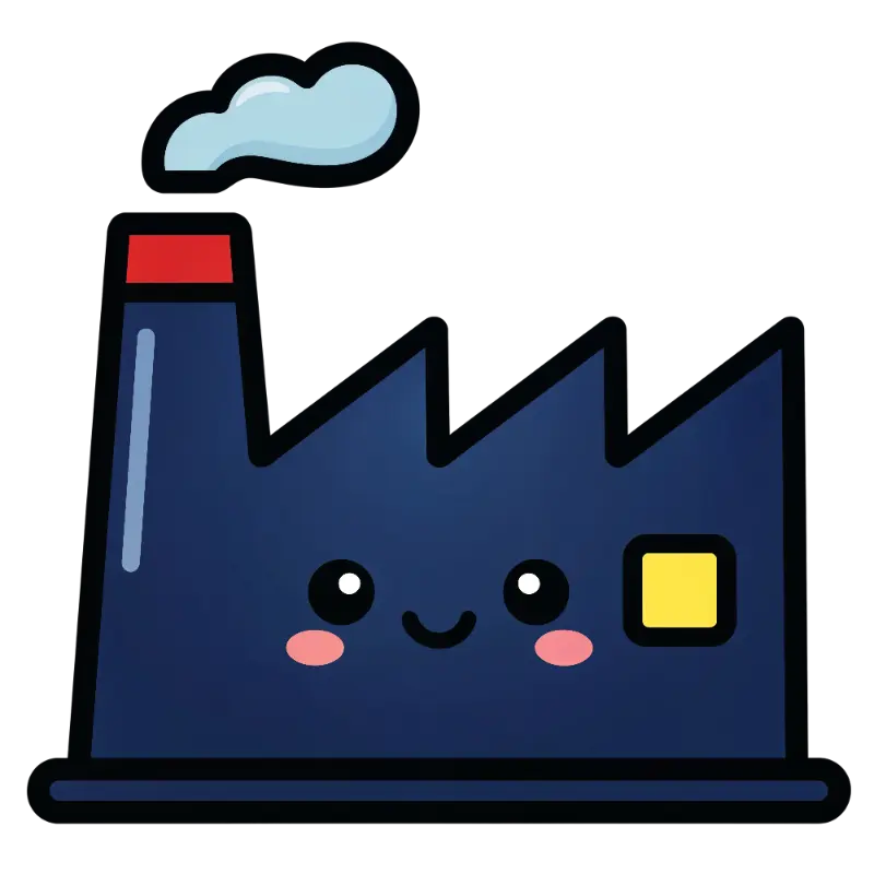 Line Art Kawaii Factory Building with Blush Cheeks and Smiling Face