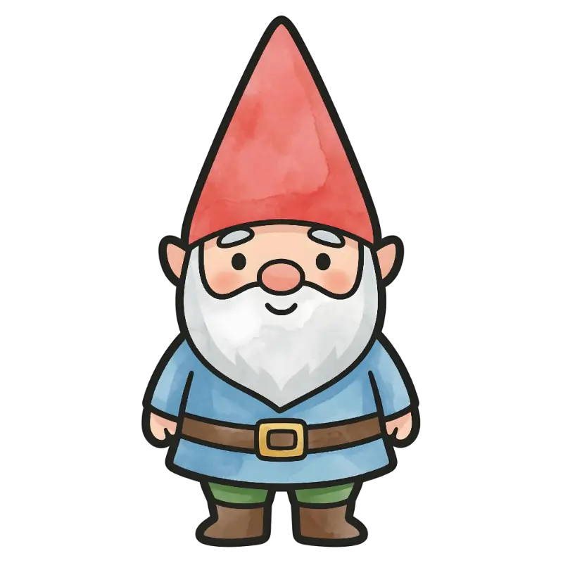 Whimsical Gnome Illustration with Thick Black Outlines