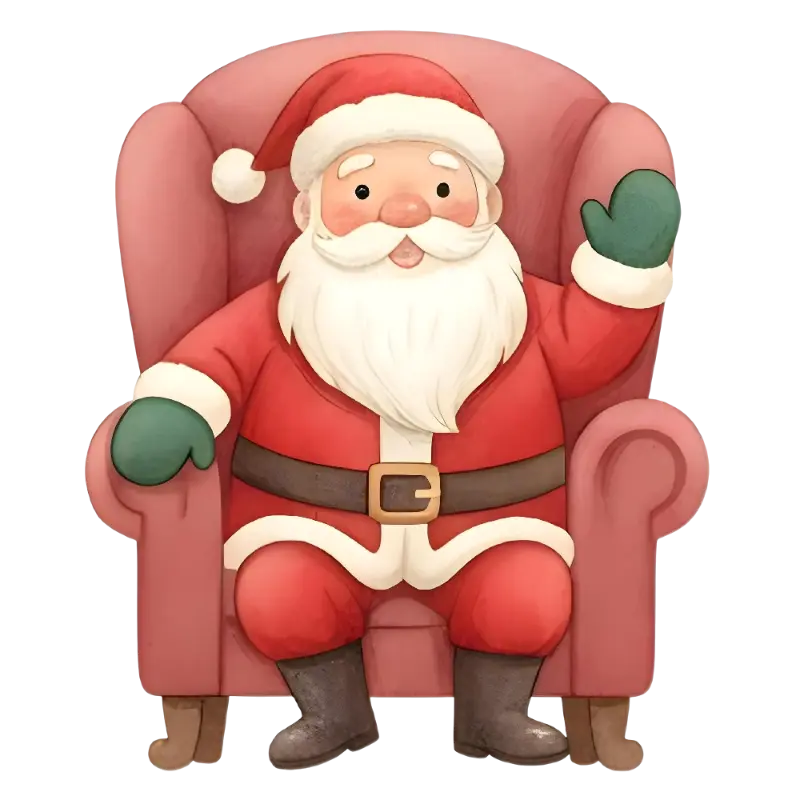 Cartoon Santa Claus in Armchair for Festive Holiday Decorations