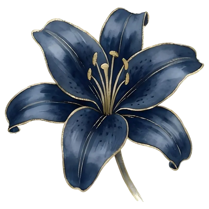 Elegant Deep Blue Watercolor Lily Floral with Gold Outline