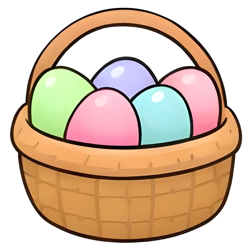 Cute Cartoon Basket of Pastel Easter Eggs Illustration
