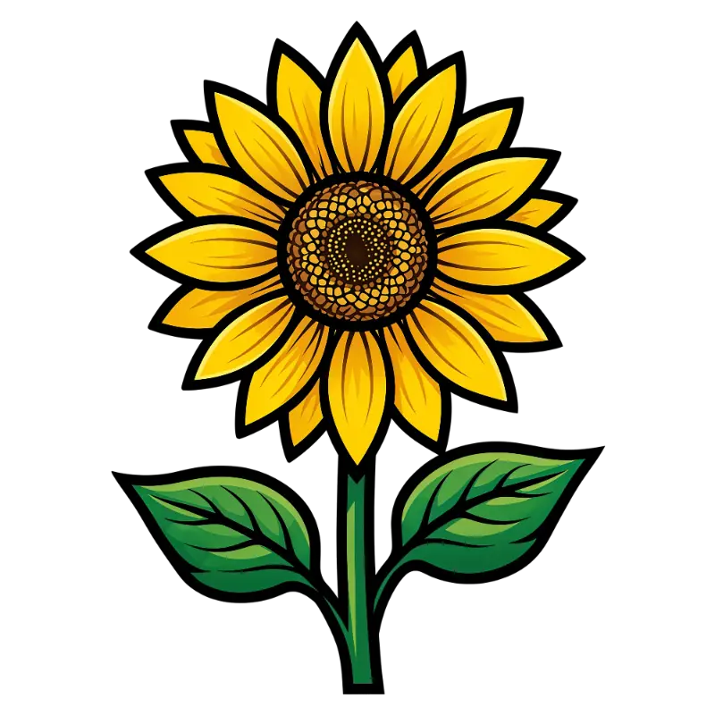 Cheerful Sunflower Illustration with Bold Black Outlines