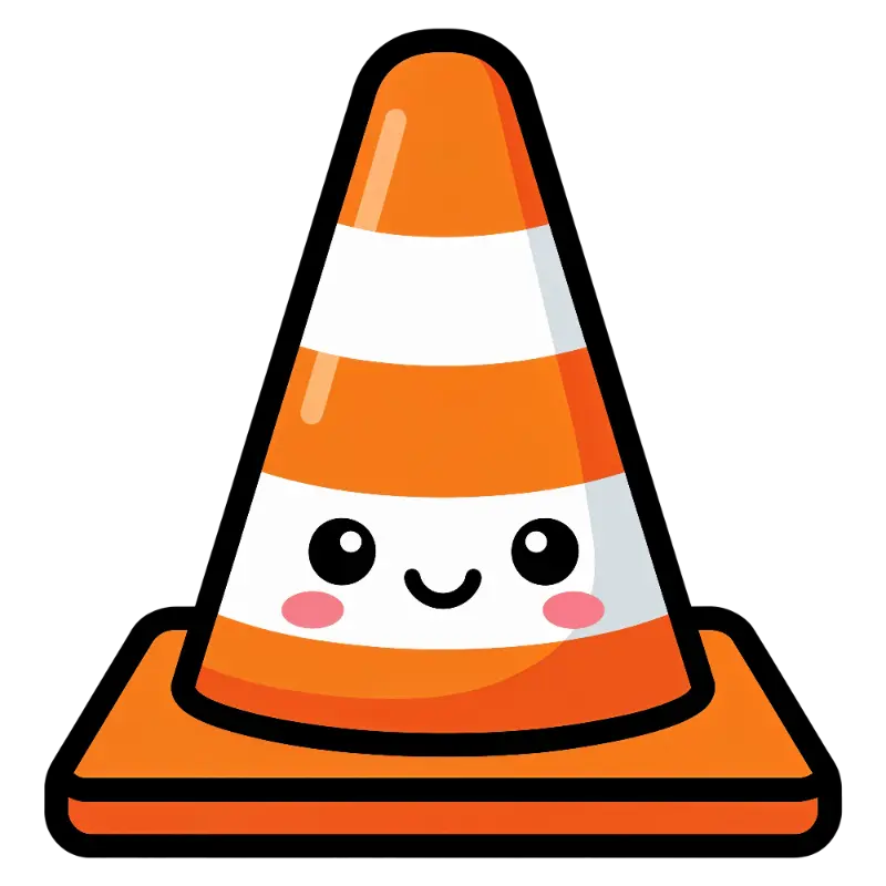 Kawaii Line Art Traffic Cone with Smiling Face and Rosy Cheeks