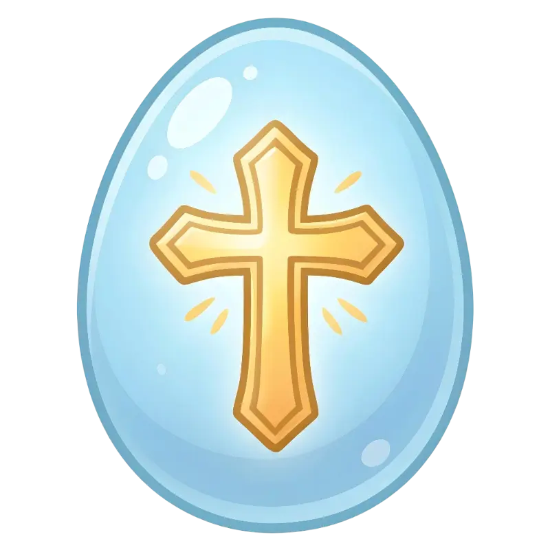 Cartoon Light Blue Egg with Glowing Golden Cross Illustration