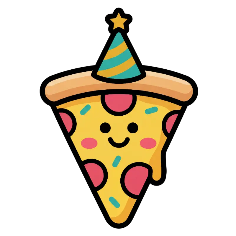 Kawaii Smiling Pizza with Party Hat