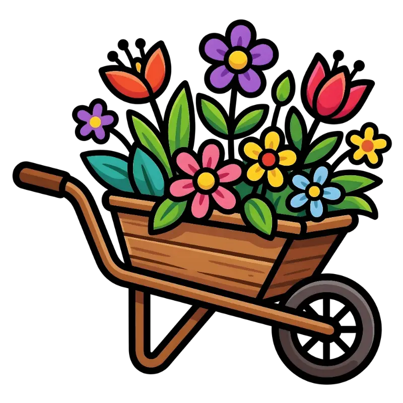 Vibrant Cartoon Flower Wagon Illustration Kiss Cut Sticker