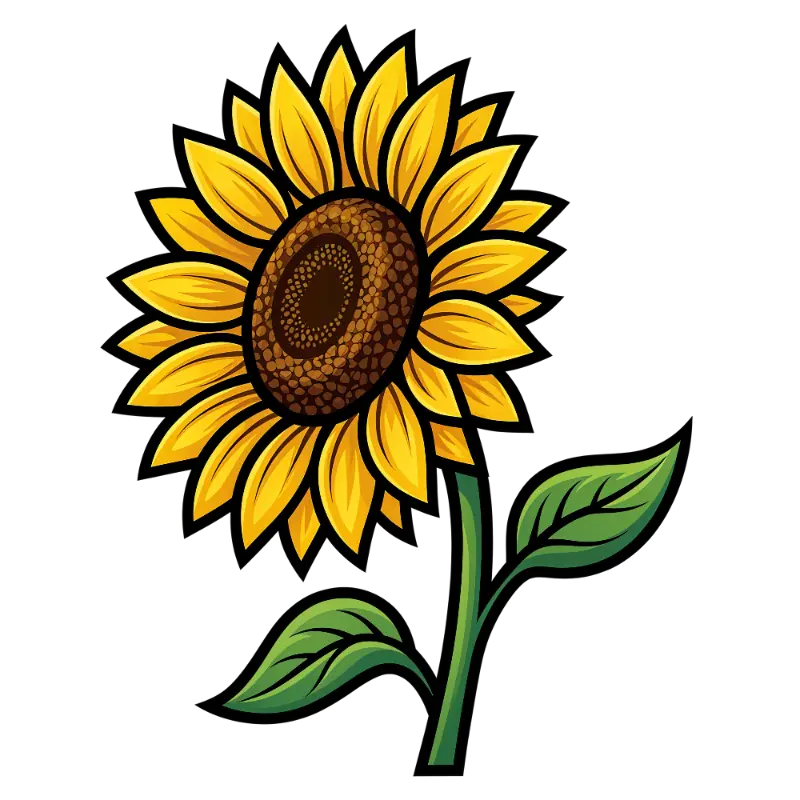 Graphic Novel Style Sunflower with Rich Brown Seed Pattern