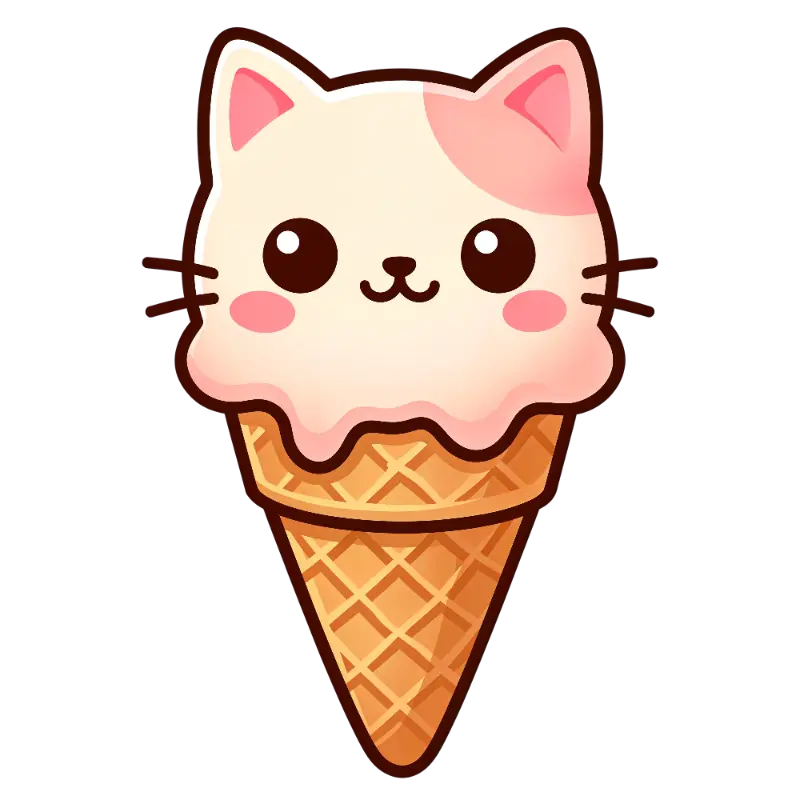 Kawaii Dripping Cat Ice Cream Cone with Blush Cheeks