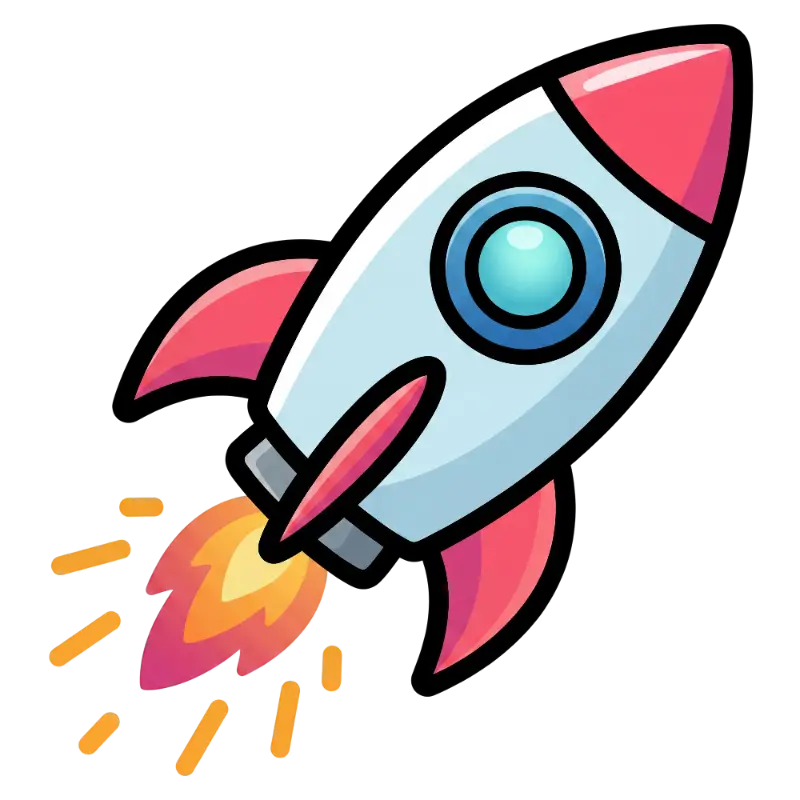 Playful Cartoon Rocket Launching with Pixelated Exhaust Flames