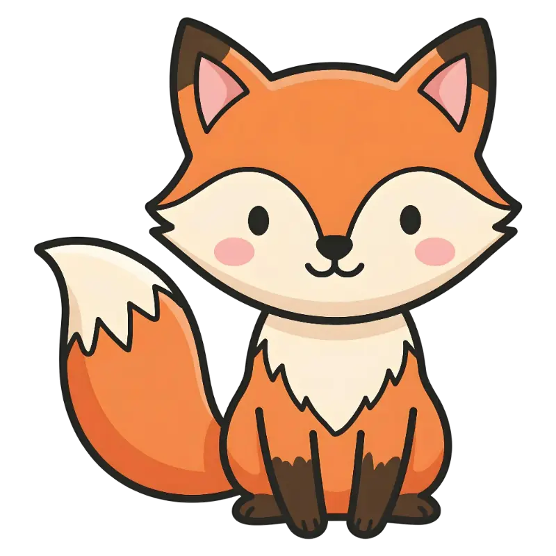 Cute Kawaii Fox with Smiling Face and Pink Blush Cheeks