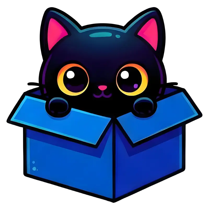 Cute Cartoon Black Cat with Glowing Outlines in a Blue Box