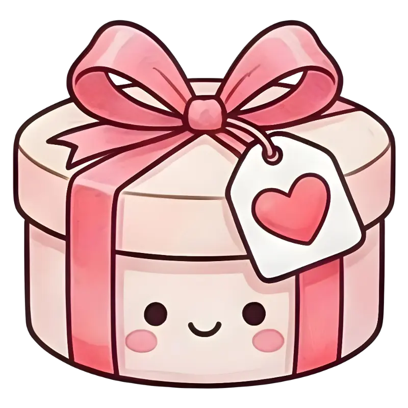 Cute Kawaii Gift Box Sticker with Pink Bow and Heart Tag