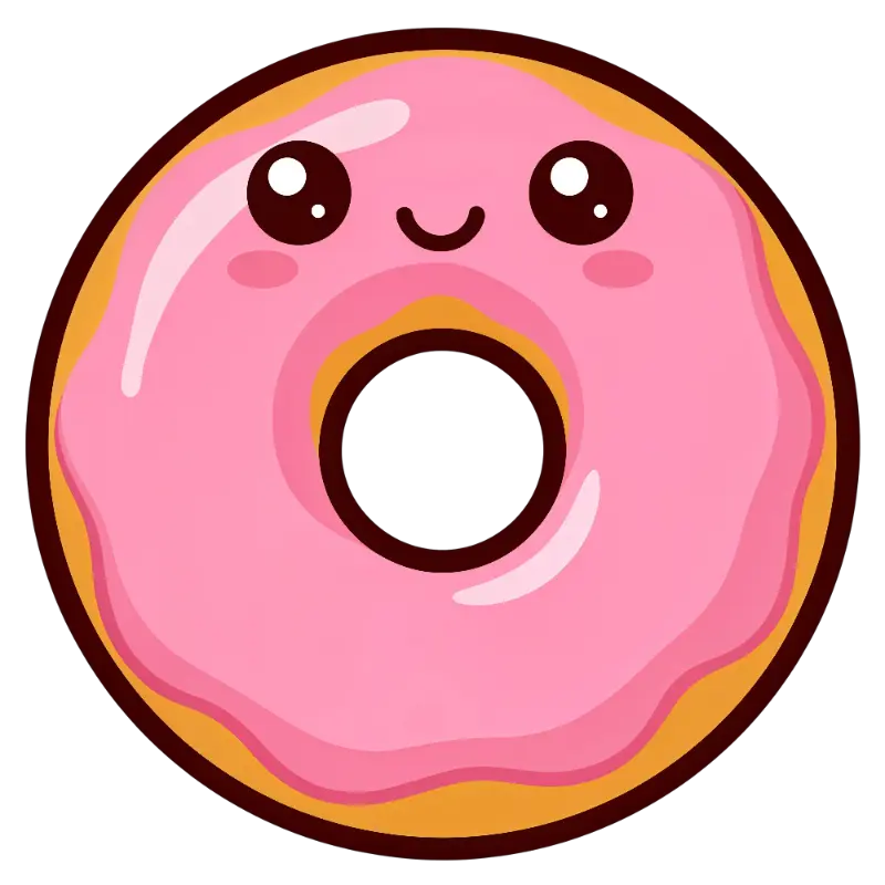 Kawaii Pink Frosted Donut Character with Smiling Cartoon Eyes