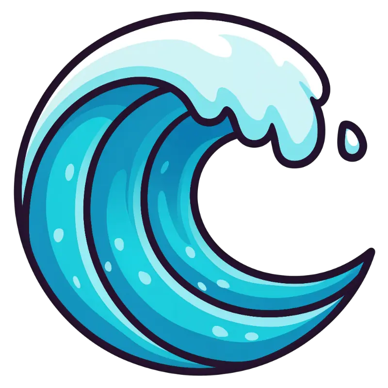 Stylized Blue Ocean Wave with Thick Outlines and Water Drop