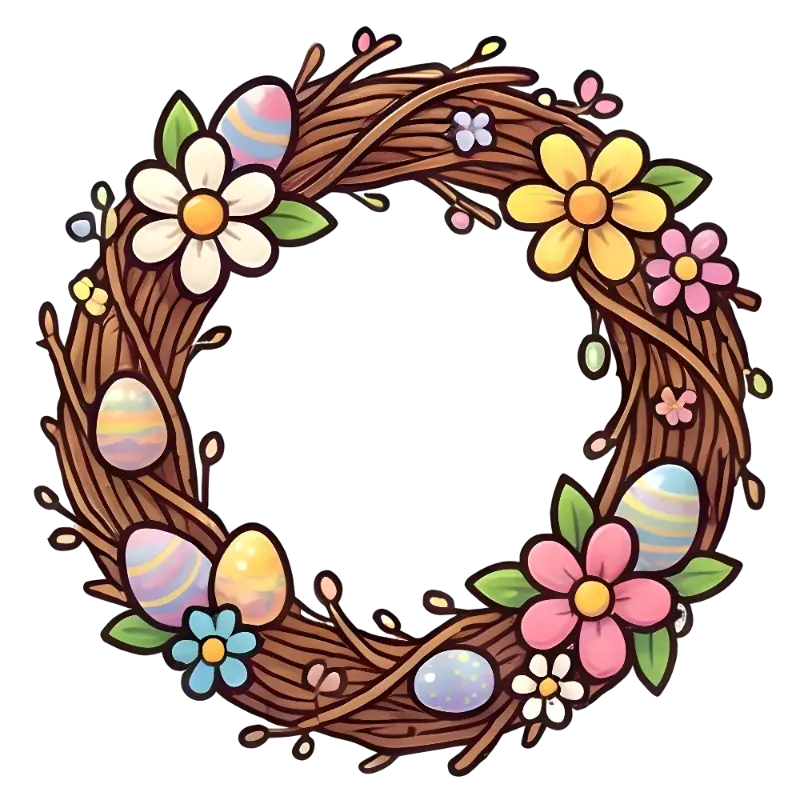 Playful Spring Wreath with Pastel Easter Eggs and Blooms