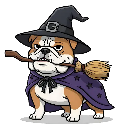 Mischievous Bulldog Witch Halloween Pet Kiss-Cut Stickers