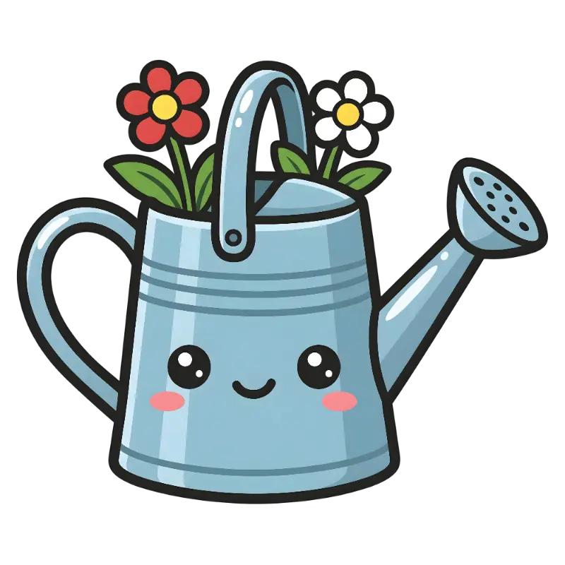 Kawaii Smiling Watering Can with Flowers