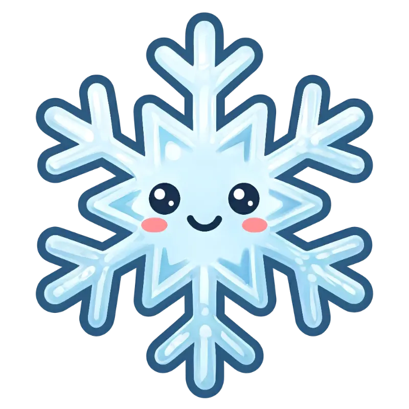 Kawaii Smiling Snowflake Character with Rosy Cheeks and Glossy Highlights
