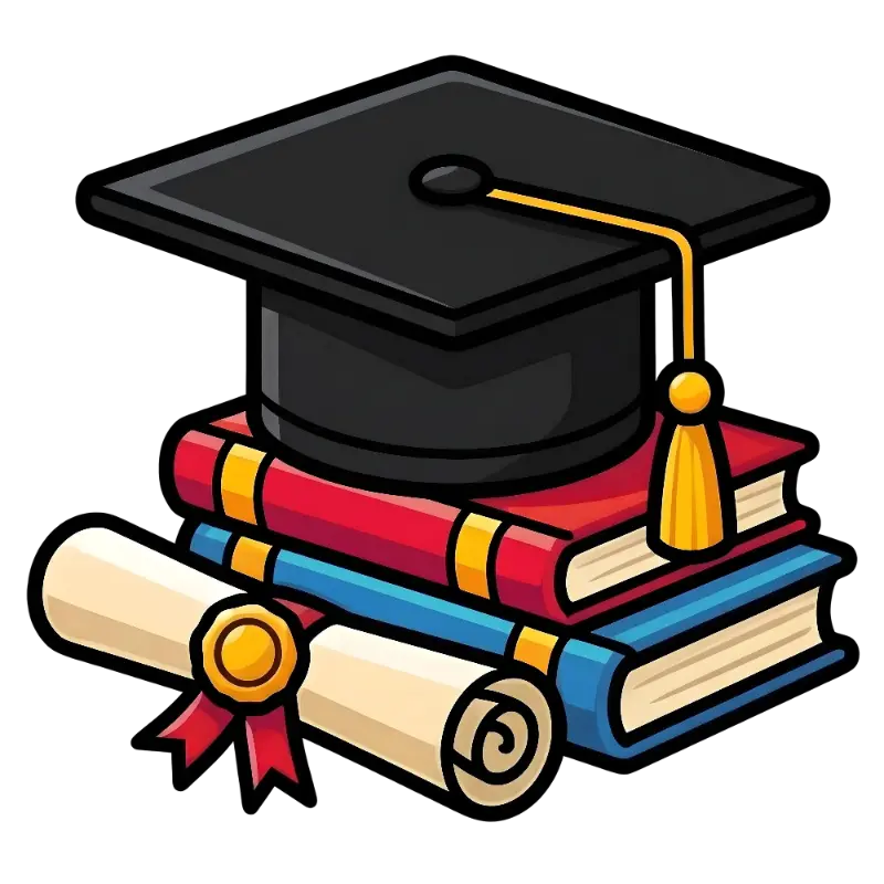 Cartoon Bold Outline Graduation Cap Books Diploma Illustration