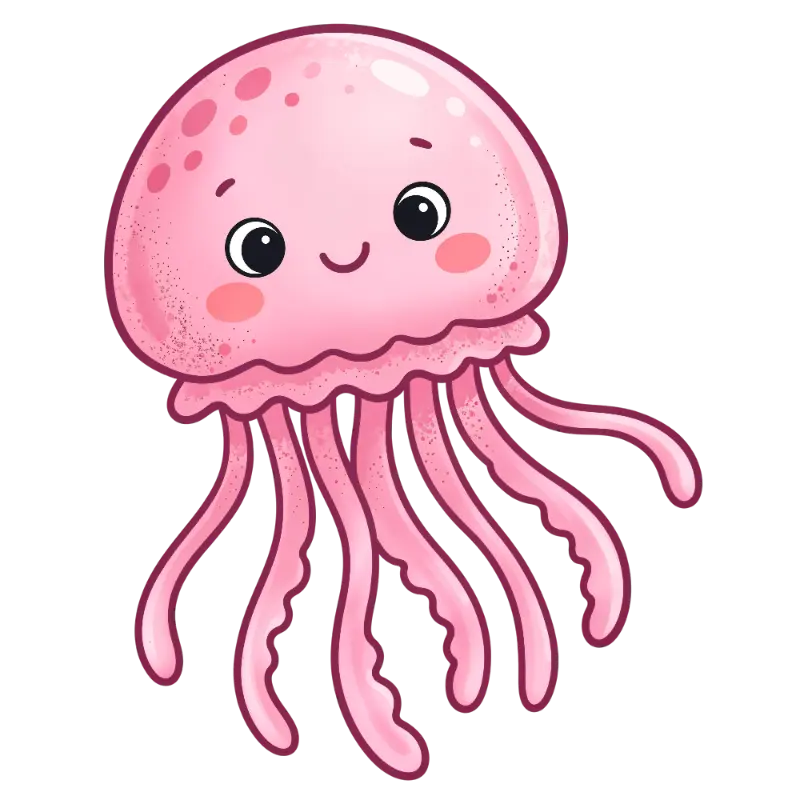 Cute Pink Jellyfish Illustration with Smiling Face and Blush Cheeks