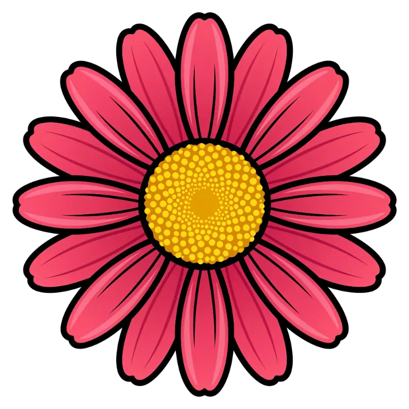 Pop Art Pink Daisy with Yellow Concentric Dot Pattern